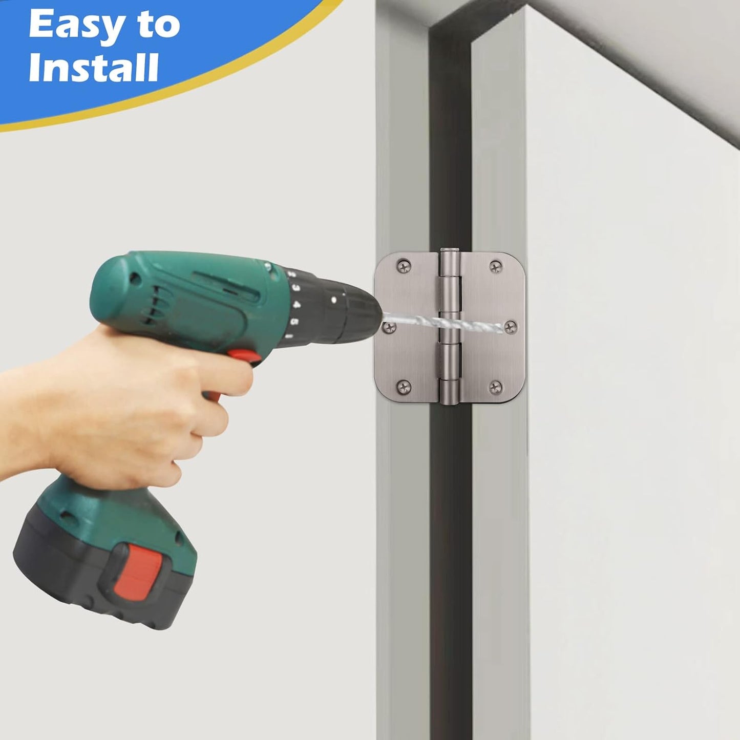 3 Pack Brushed Nickel Door Hinges - 3.5 Inch with 5/8" Radius - Fits Standard Doors - Satin Nickel Finish