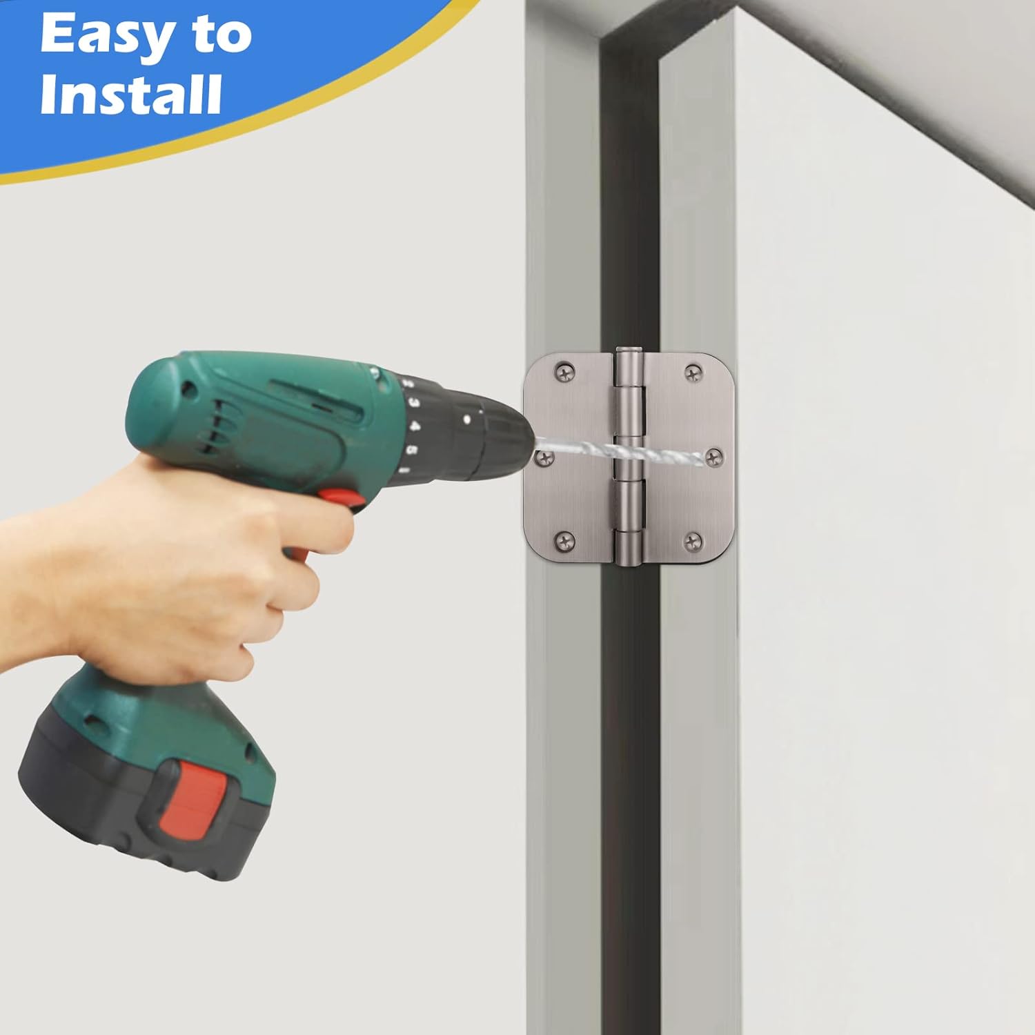 3 Pack Brushed Nickel Door Hinges - 3.5 Inch with 5/8" Radius - Fits Standard Doors - Satin Nickel Finish