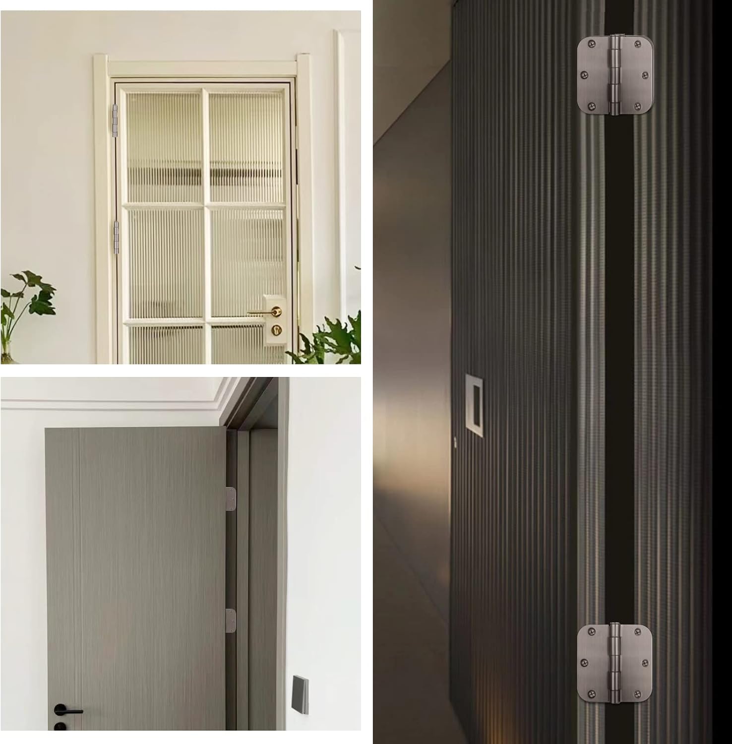 3 Pack Brushed Nickel Door Hinges - 3.5 Inch with 5/8" Radius - Fits Standard Doors - Satin Nickel Finish