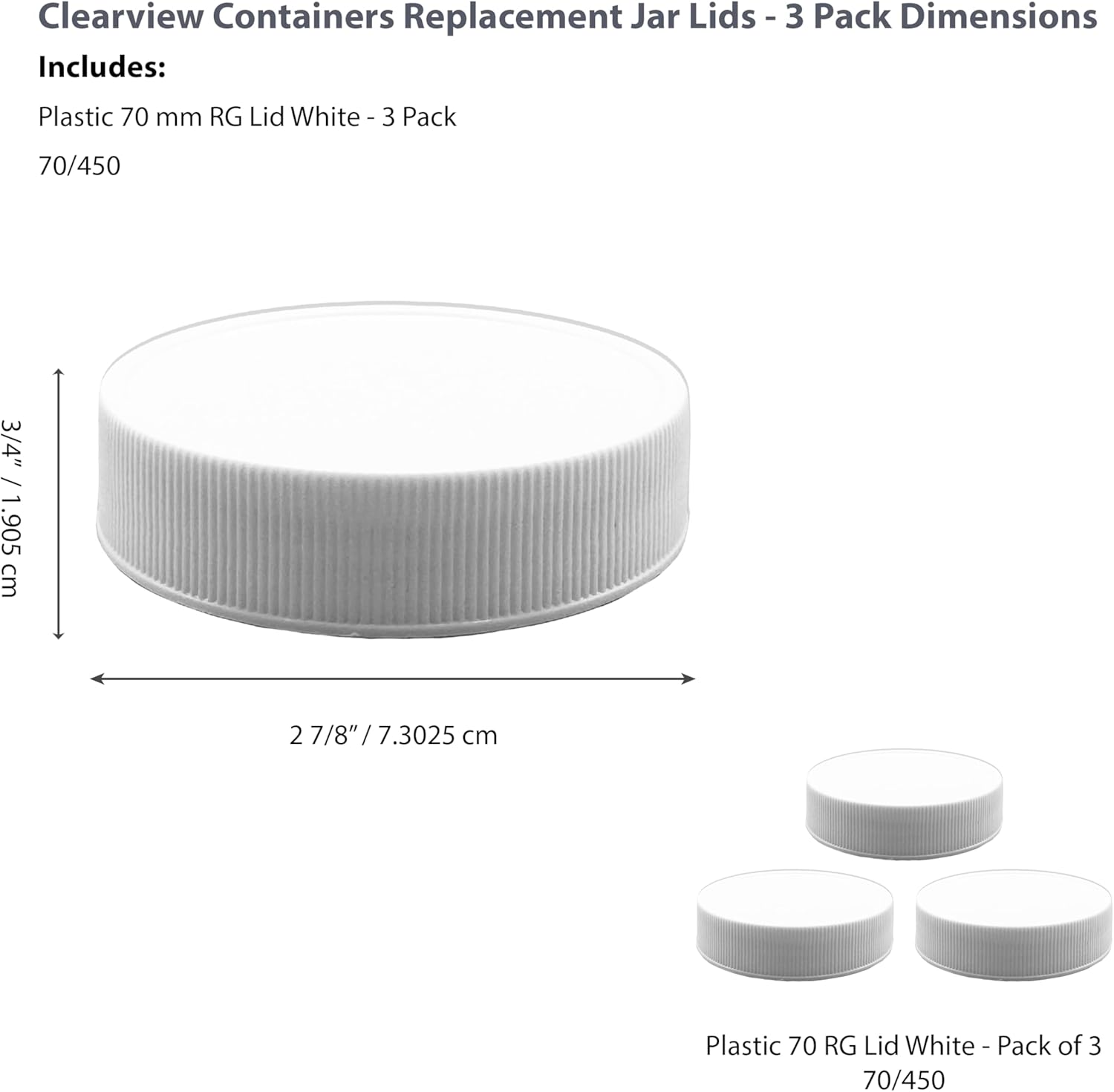 3 Pack Clearview Containers 70-450 RG Food Grade Jar Lids with Foam Liner - Leakproof Plastic Replacements