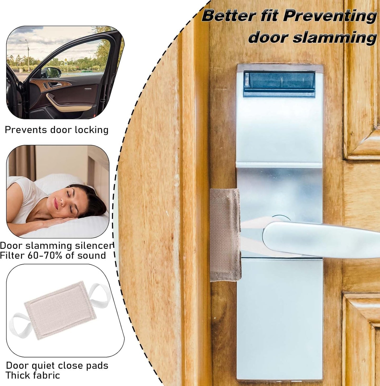 3-Pack Door Handle Silencer Set - Noise-Reducing, Safety Door Closer Cushions for Light Sleepers - Prevents Accidental Locking - 5.5 x 3.5 inch