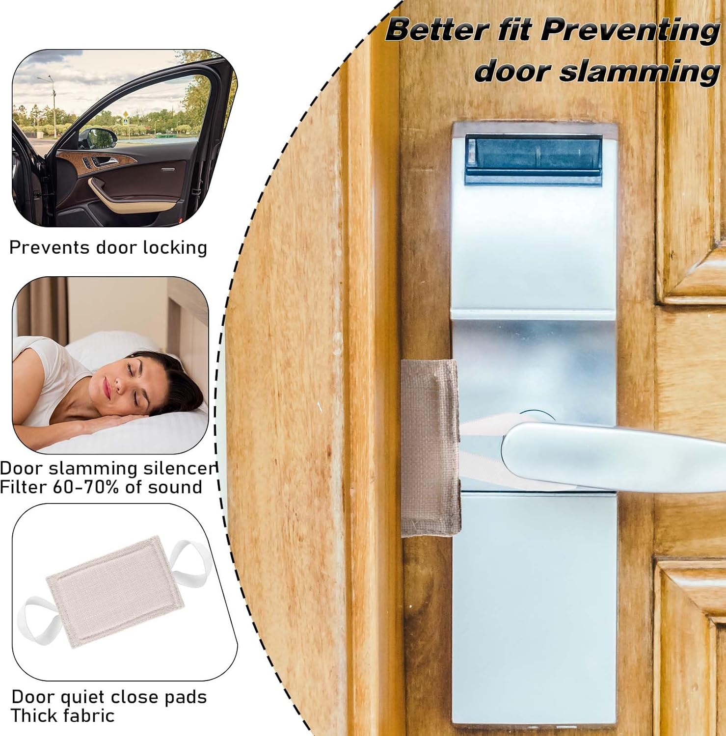 3-Pack Door Handle Silencer Set - Noise-Reducing, Safety Door Closer Cushions for Light Sleepers - Prevents Accidental Locking - 5.5 x 3.5 inch