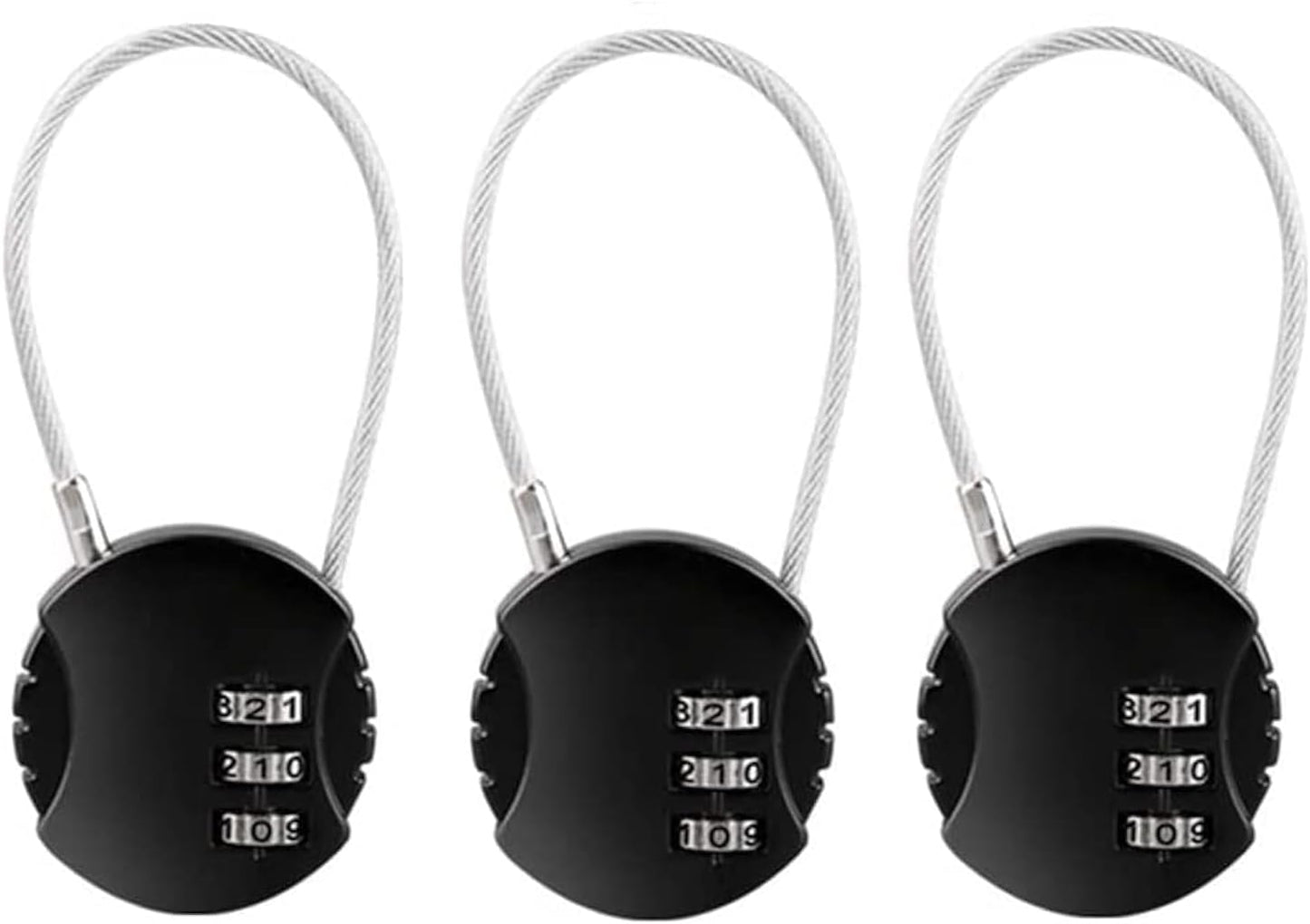 3-Pack EZONEDEAL 3-Digit Number Lock Padlocks for Luggage, Suitcases, Drawers, Counters, and Backpacks - Combination Security Cord Locks
