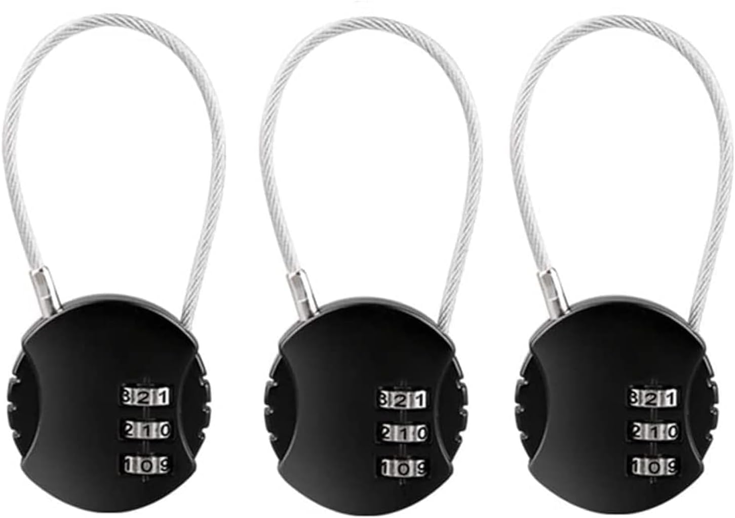 3-Pack EZONEDEAL 3-Digit Number Lock Padlocks for Luggage, Suitcases, Drawers, Counters, and Backpacks - Combination Security Cord Locks