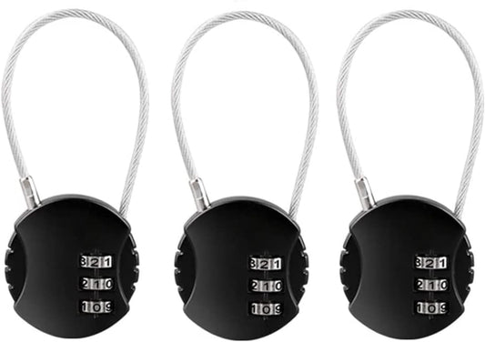 3-Pack EZONEDEAL 3-Digit Number Lock Padlocks for Luggage, Suitcases, Drawers, Counters, and Backpacks - Combination Security Cord Locks