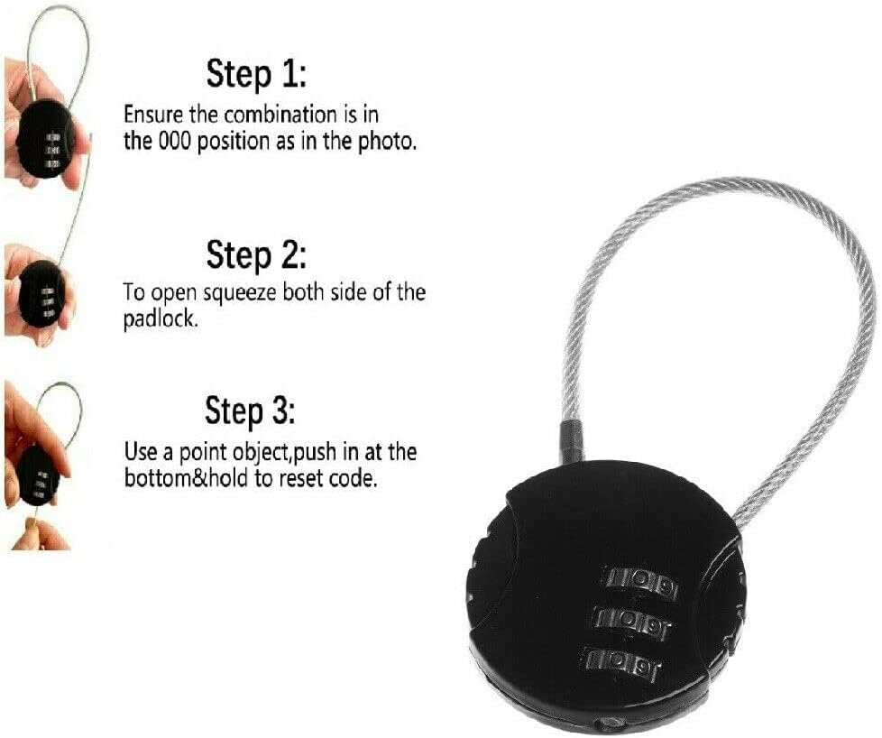 3-Pack EZONEDEAL 3-Digit Number Lock Padlocks for Luggage, Suitcases, Drawers, Counters, and Backpacks - Combination Security Cord Locks