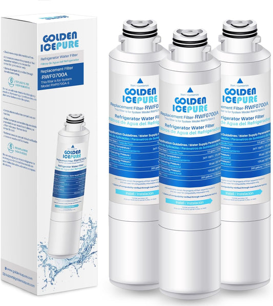 3-Pack Golden Icepure RWF0700A Refrigerator Water Filter Replacement for Samsung DA29-00020B, HAF-CIN/EXP - Compatible with RF263BEAESR, RF28HMEDBSR, RF28HFEDTSR, RF28HFEDBSR