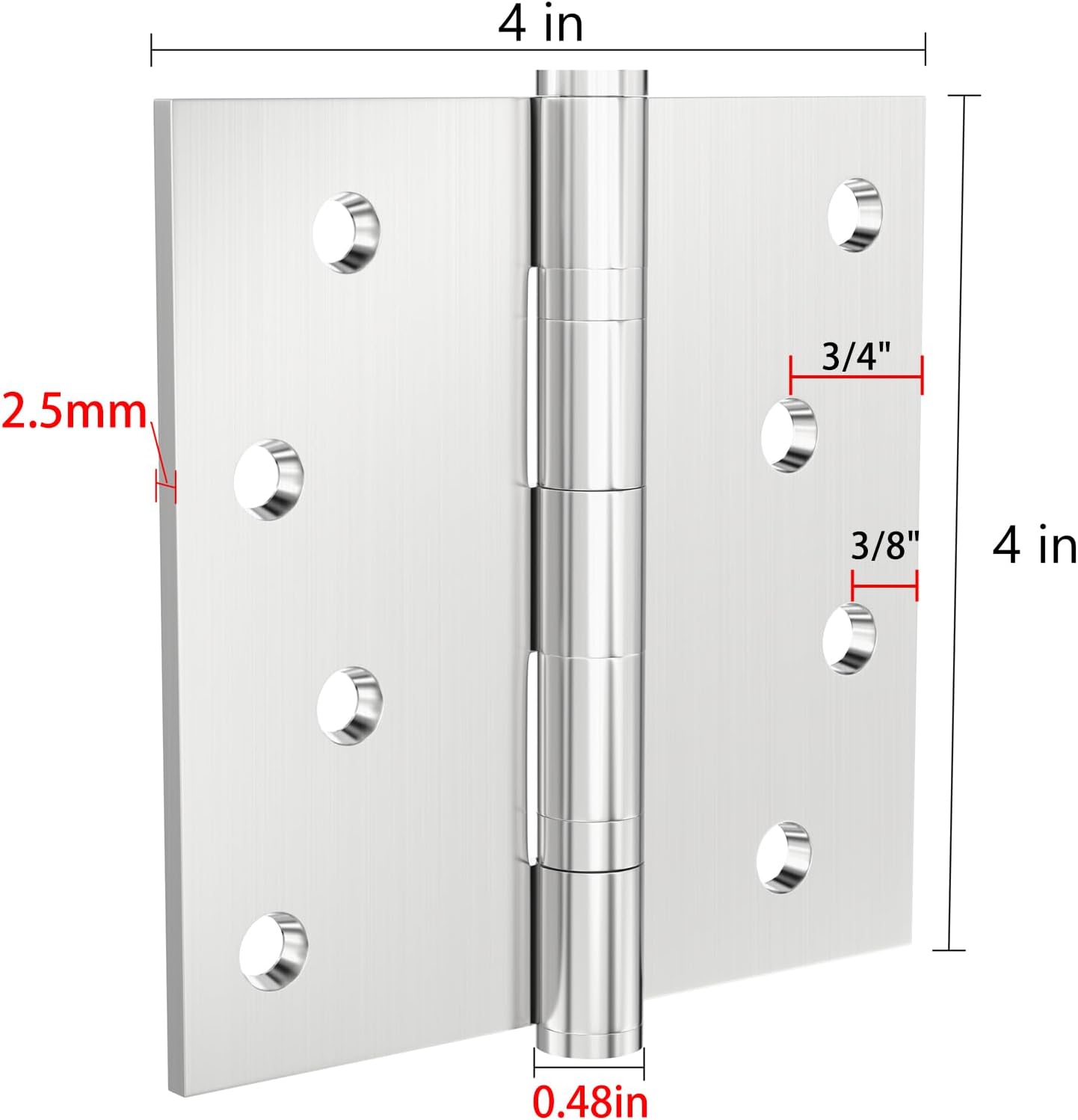 3-Pack Heavy Duty Commercial Door Hinge 4x4 inch with Silent Ball Bearing - Stainless Steel Square Corners - 2.5mm Thickness