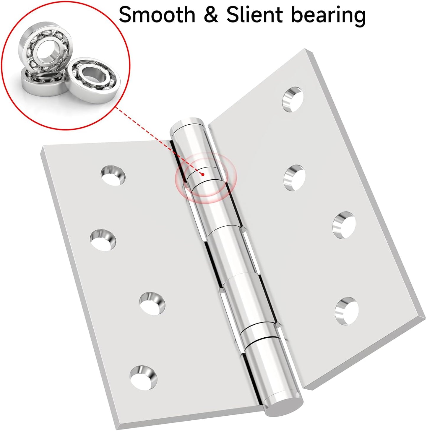 3-Pack Heavy Duty Commercial Door Hinge 4x4 inch with Silent Ball Bearing - Stainless Steel Square Corners - 2.5mm Thickness