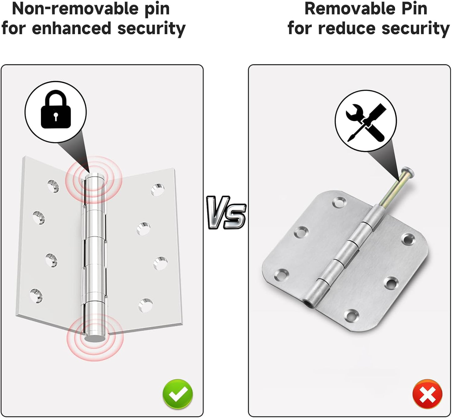 3-Pack Heavy Duty Commercial Door Hinge 4x4 inch with Silent Ball Bearing - Stainless Steel Square Corners - 2.5mm Thickness