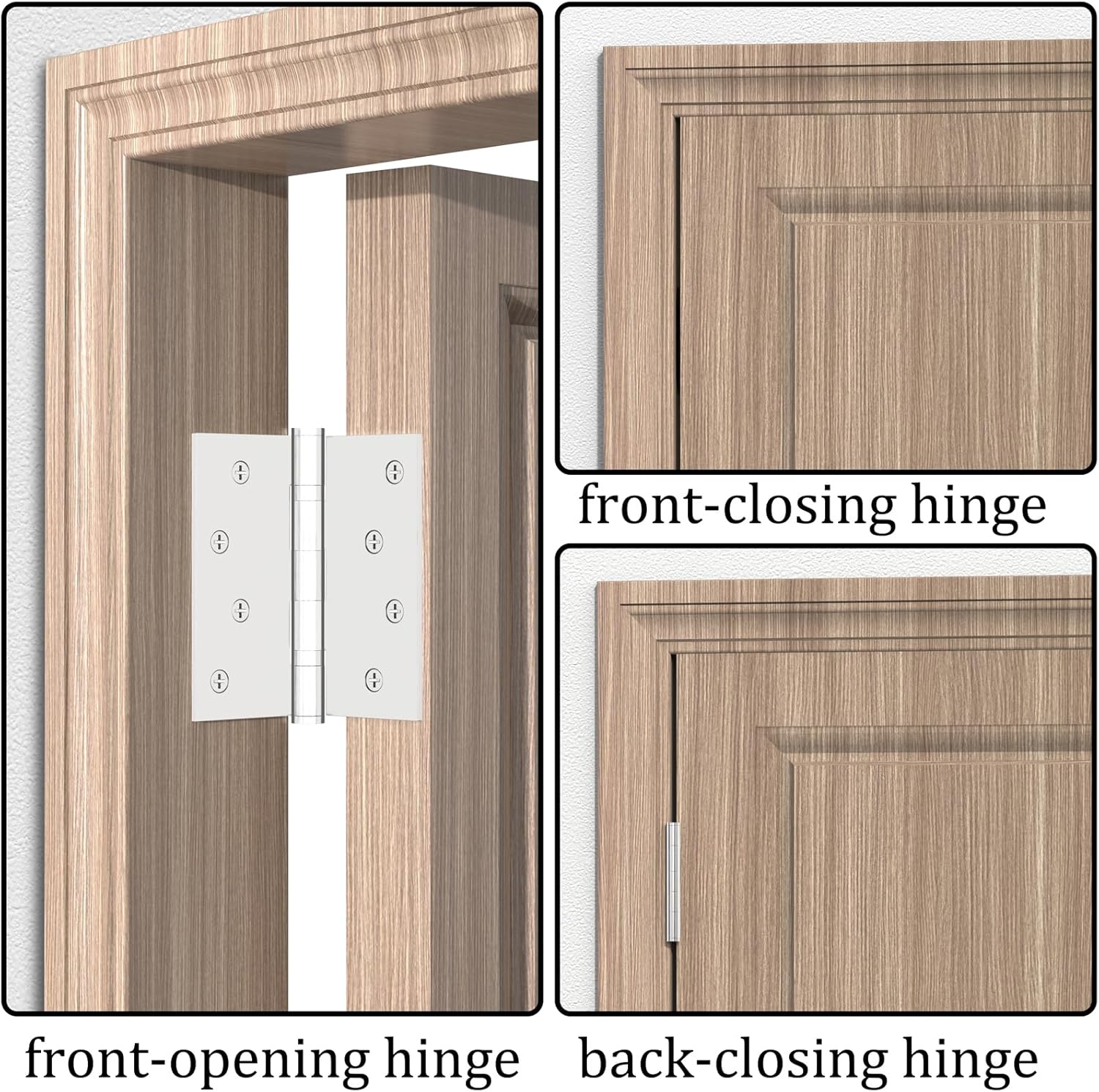 3-Pack Heavy Duty Commercial Door Hinge 4x4 inch with Silent Ball Bearing - Stainless Steel Square Corners - 2.5mm Thickness
