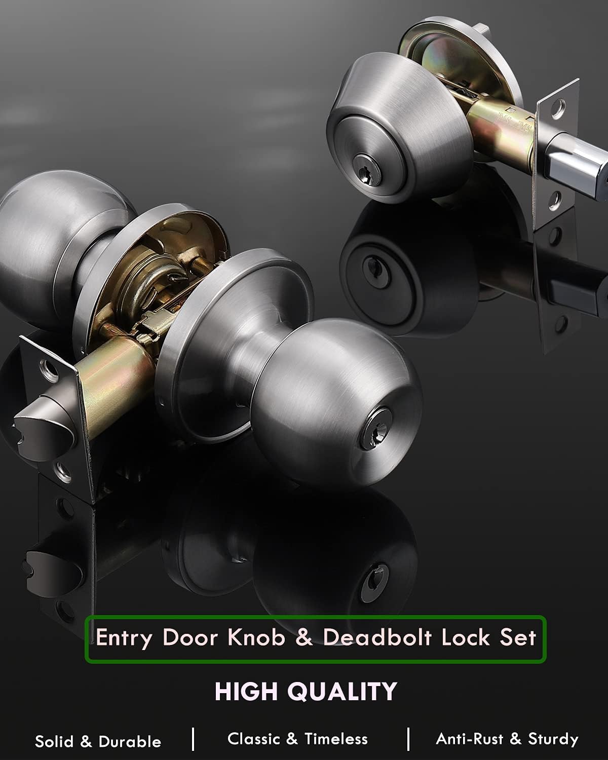 3 Pack Keyed Alike Entry Door Knobs and Deadbolt Lock Combo Set - Security for Front Door - Satin Nickel Finish