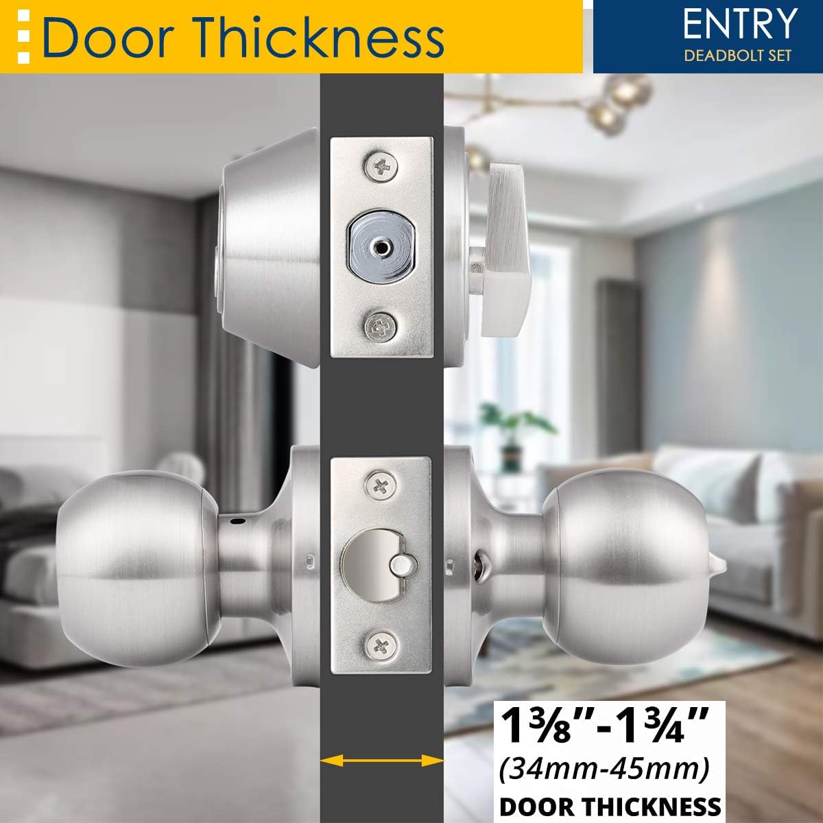 3 Pack Keyed Alike Entry Door Knobs and Deadbolt Lock Combo Set - Security for Front Door - Satin Nickel Finish