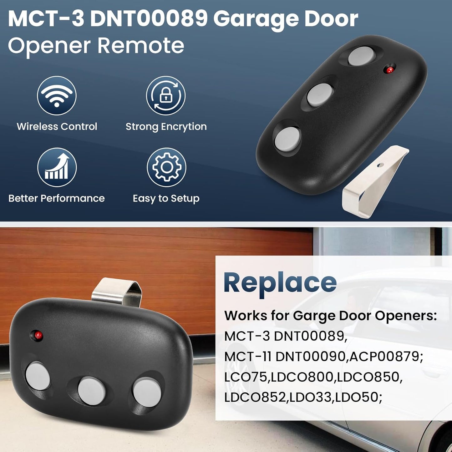 3 Pack Linear Garage Door Remote Opener 318Mhz Megacode MCT-3 DNT00089 for Linear Ldco800, Ld050, Ld033 - Replaces MCT-11 ACT-31B