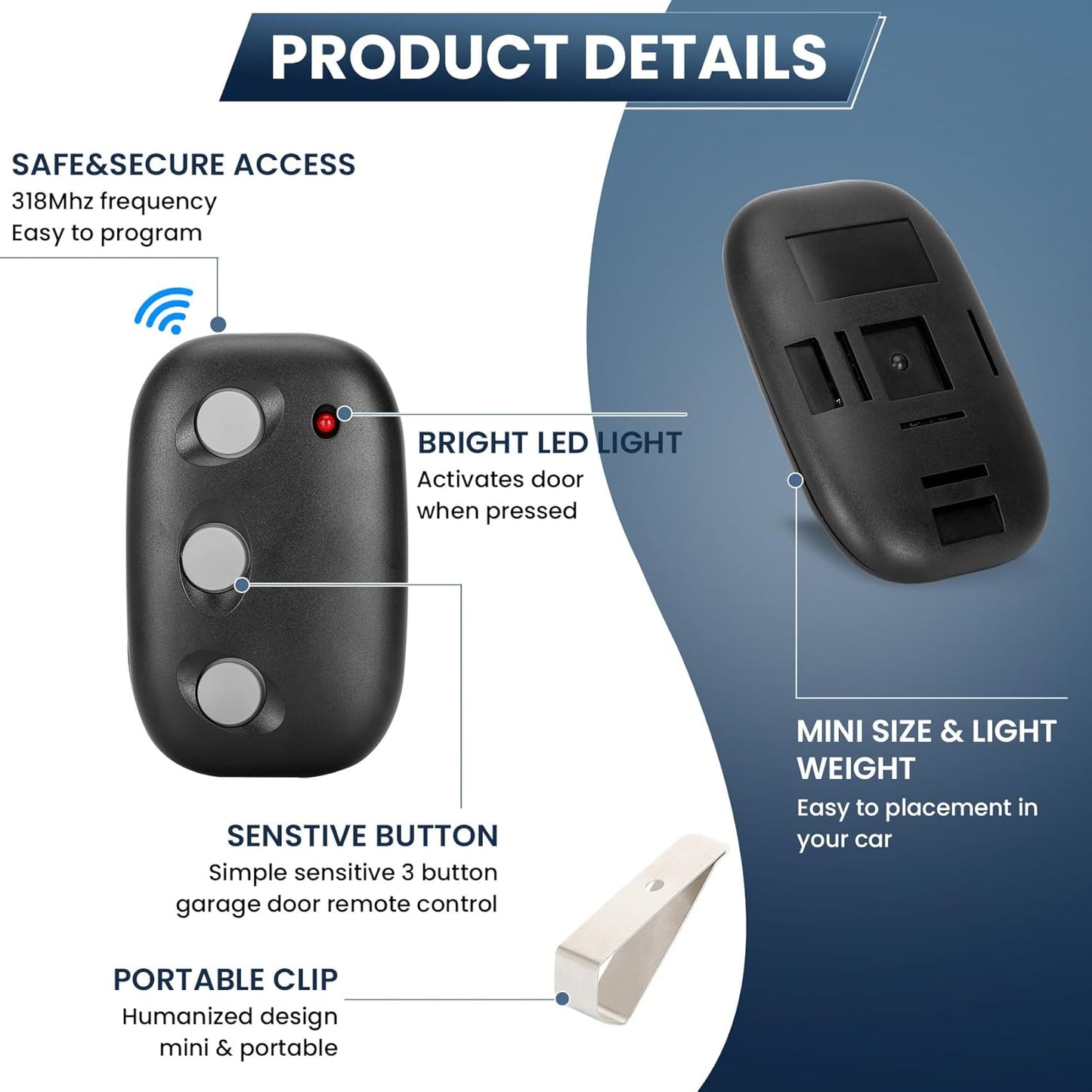 3 Pack Linear Garage Door Remote Opener 318Mhz Megacode MCT-3 DNT00089 for Linear Ldco800, Ld050, Ld033 - Replaces MCT-11 ACT-31B
