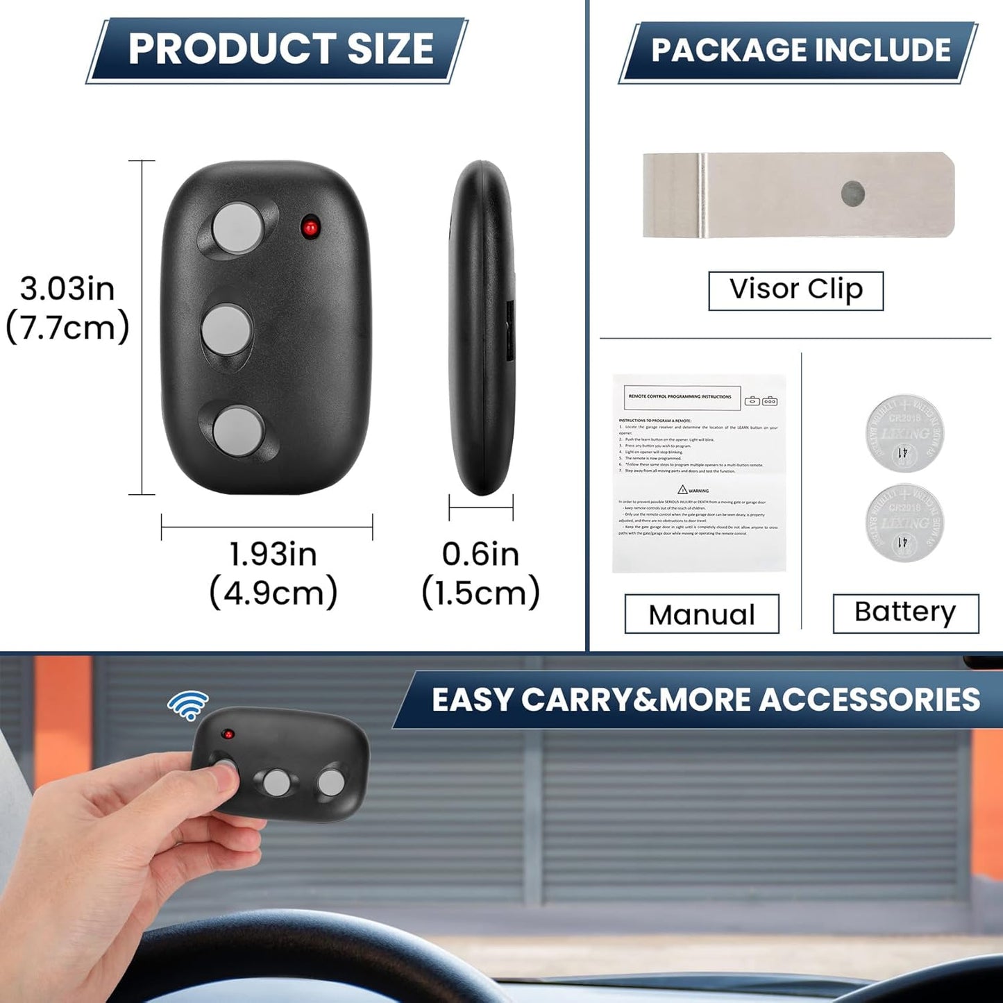 3 Pack Linear Garage Door Remote Opener 318Mhz Megacode MCT-3 DNT00089 for Linear Ldco800, Ld050, Ld033 - Replaces MCT-11 ACT-31B