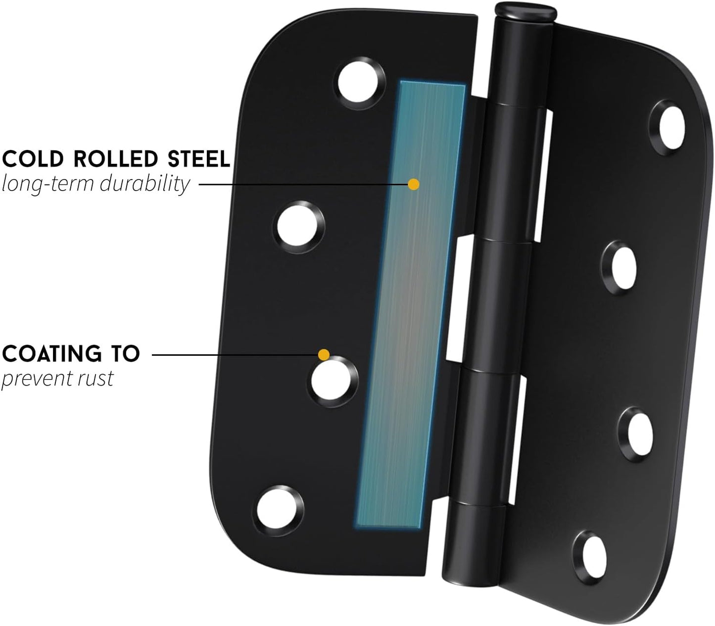 3 Pack Matte Black 4 Inch Door Hinges with 5/8" Radius Corners - Heavy-Duty Hardware for Interior and Exterior Doors