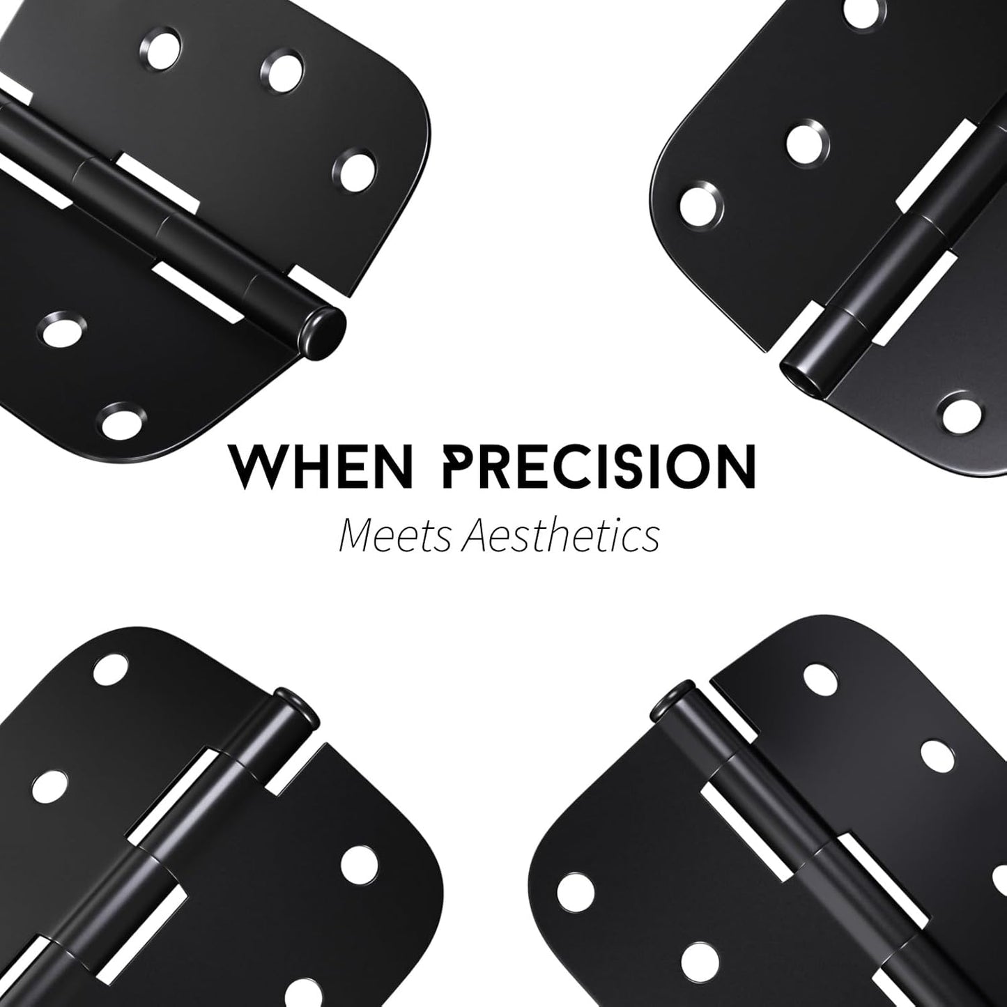 3 Pack Matte Black 4 Inch Door Hinges with 5/8" Radius Corners - Heavy-Duty Hardware for Interior and Exterior Doors