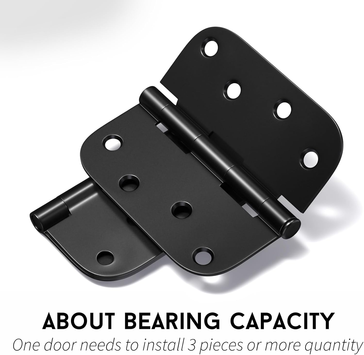 3 Pack Matte Black 4 Inch Door Hinges with 5/8" Radius Corners - Heavy-Duty Hardware for Interior and Exterior Doors