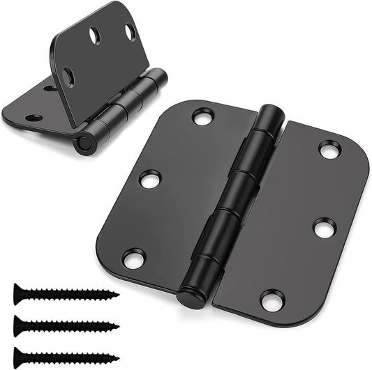 3-Pack Matte Black Interior Door Hinges with Rounded Corners - 3.5" x 3.5" - Ideal for Furniture