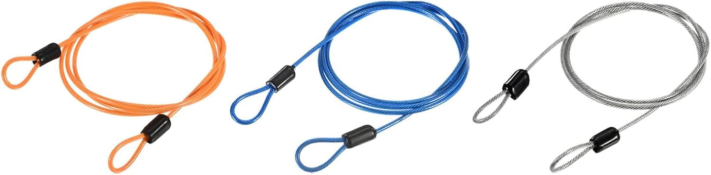 3 Pack METERXITY Security Cables - Plastic Coated Steel Locking Rope for Outdoor, Bicycle, Travel - 2.5mmx1m - Blue, Transparent, Orange