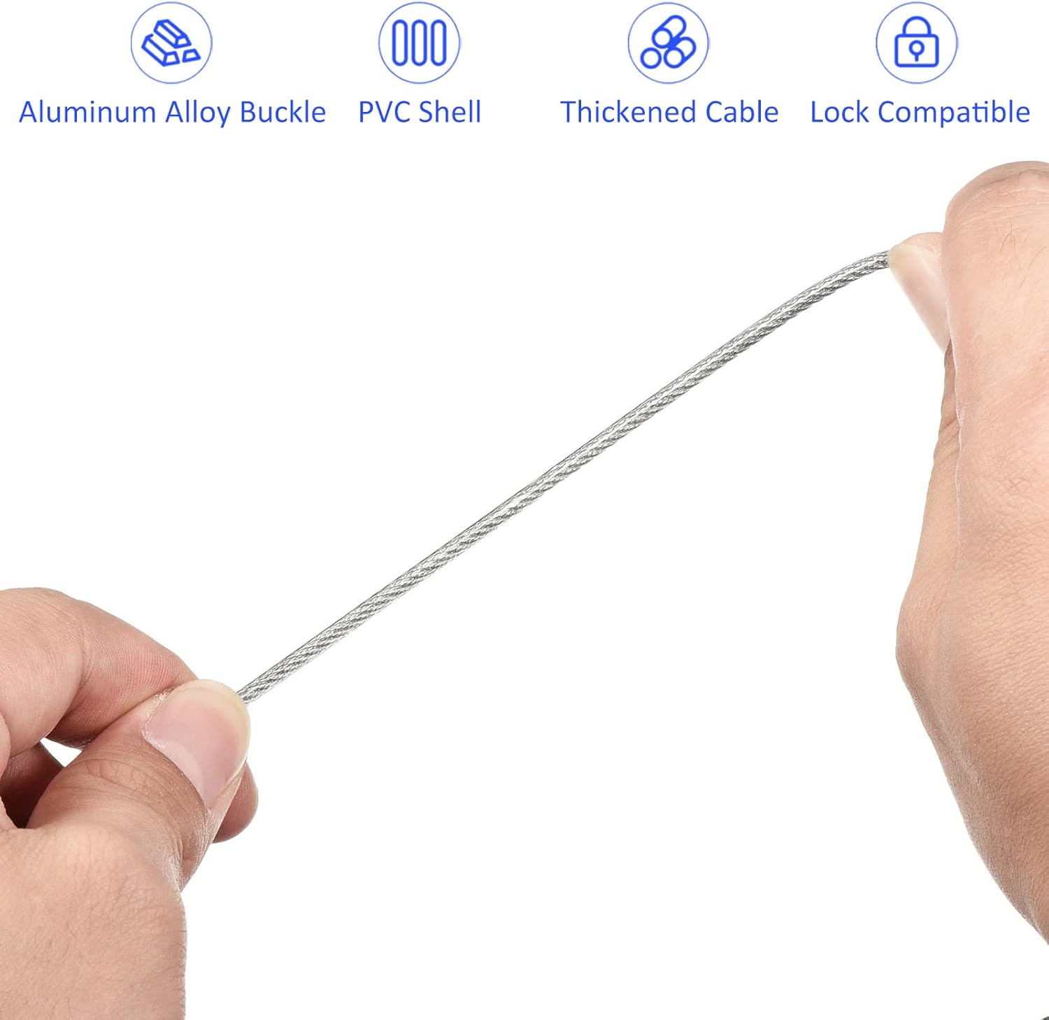 3 Pack METERXITY Security Cables - Plastic Coated Steel Locking Rope for Outdoor, Bicycle, Travel - 2.5mmx1m - Blue, Transparent, Orange