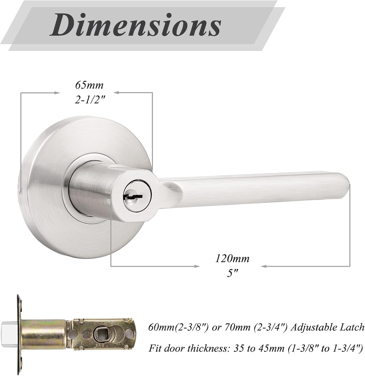3 Pack Modern Satin Nickel Keyed Entry Door Levers with Lock and Key - Interior Handles for Bedroom, Bathroom, Front Entrance - Keyed Alike Lockset by Probrico