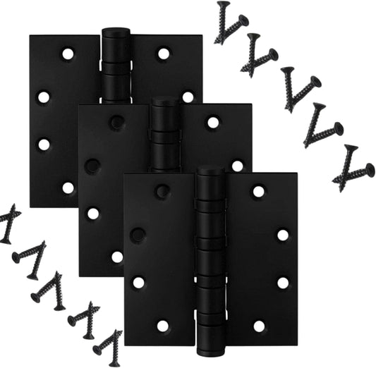 3-Pack of Heavy Duty 4" Matte Black Stainless Steel Door Hinges for Interior and Exterior Outswing Doors-Gate Security with Non-Removable Hinge Pin