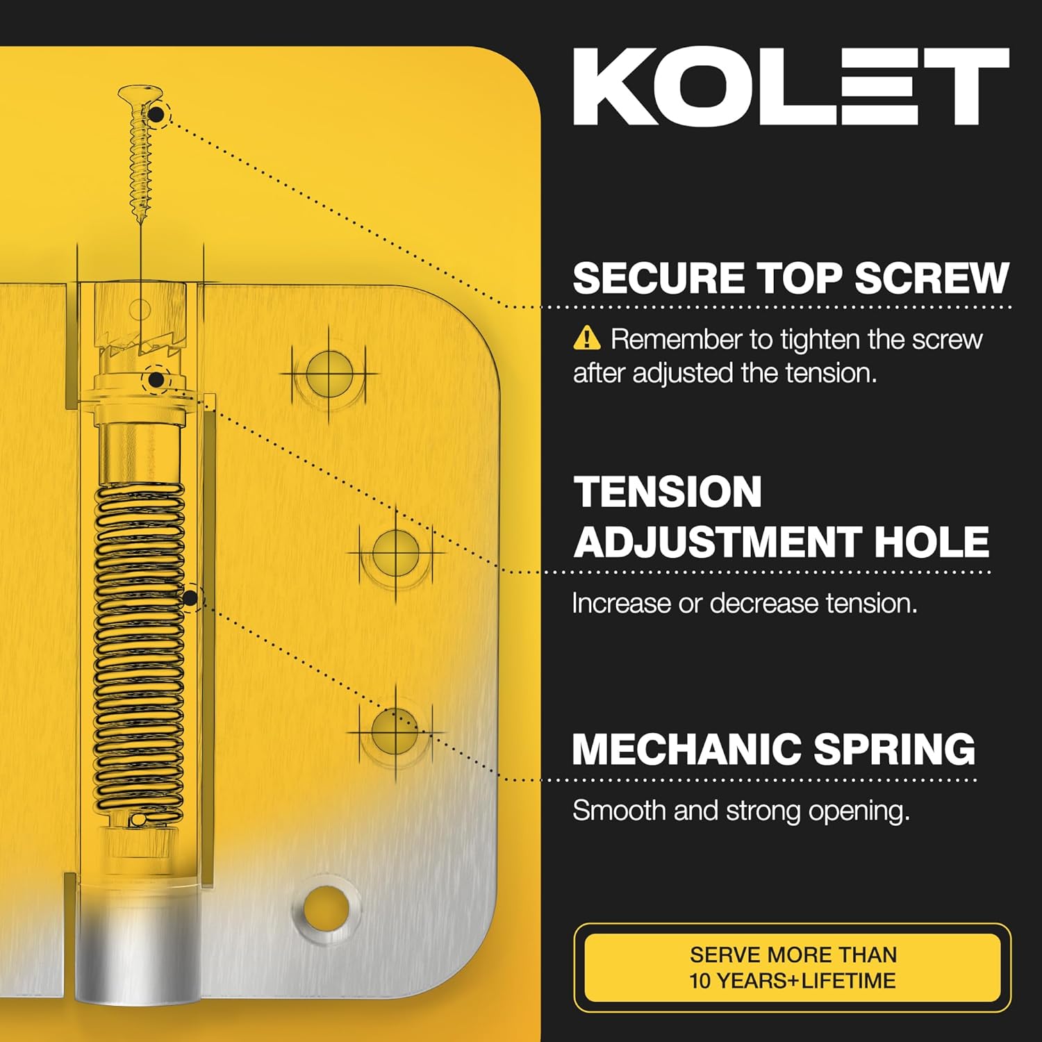 3 Pack of KOLET 4x4 Self Closing Door Hinges with Auto Close, 5/8" Radius Corners, Heavy Duty Stainless Steel, Brushed Nickel - Long Lasting