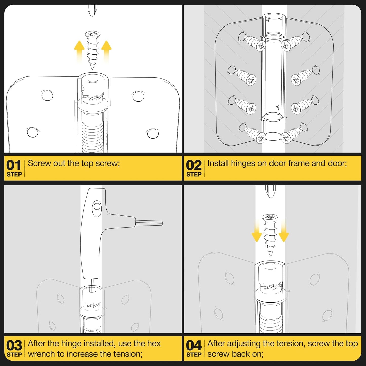 3 Pack of KOLET 4x4 Self Closing Door Hinges with Auto Close, 5/8" Radius Corners, Heavy Duty Stainless Steel, Brushed Nickel - Long Lasting