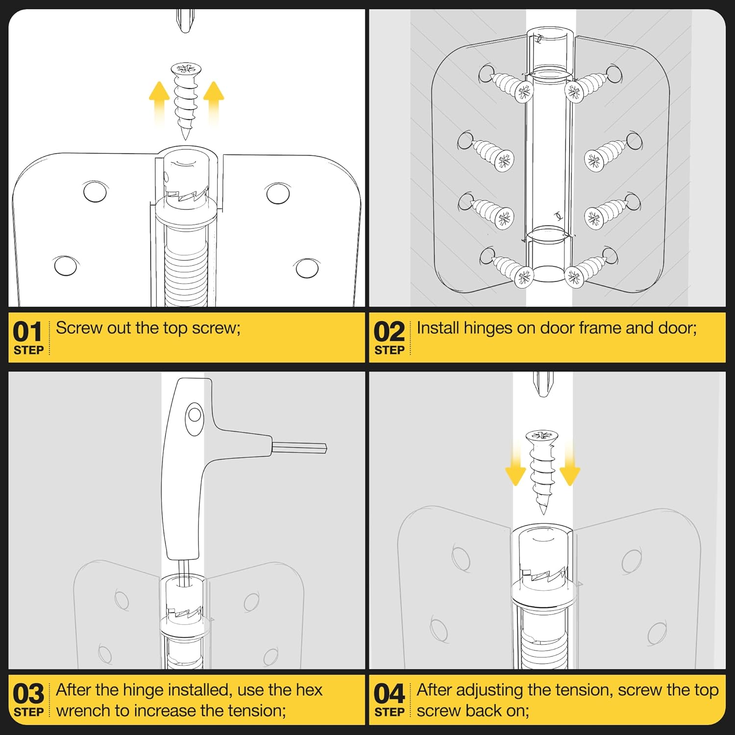 3 Pack of KOLET 4x4 Self Closing Door Hinges with Auto Close, 5/8" Radius Corners, Heavy Duty Stainless Steel, Brushed Nickel - Long Lasting