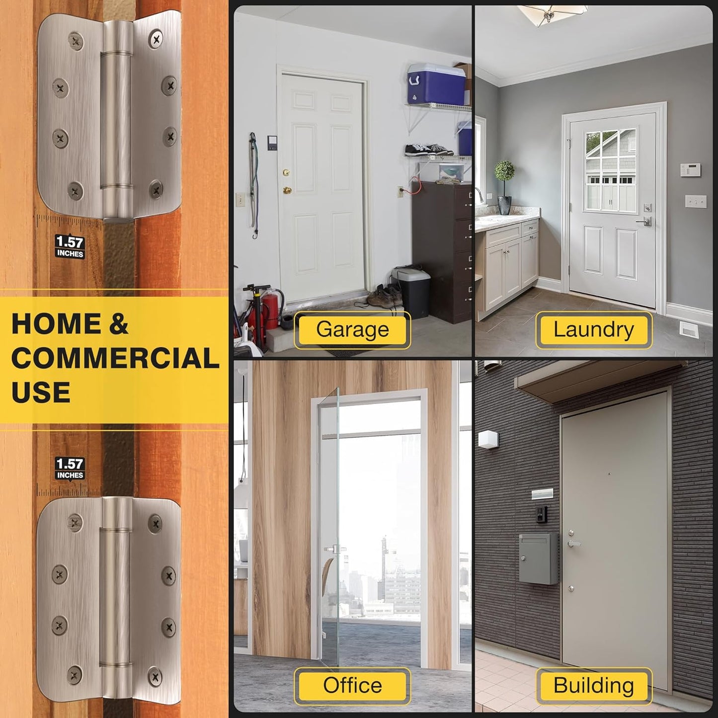 3 Pack of KOLET 4x4 Self Closing Door Hinges with Auto Close, 5/8" Radius Corners, Heavy Duty Stainless Steel, Brushed Nickel - Long Lasting