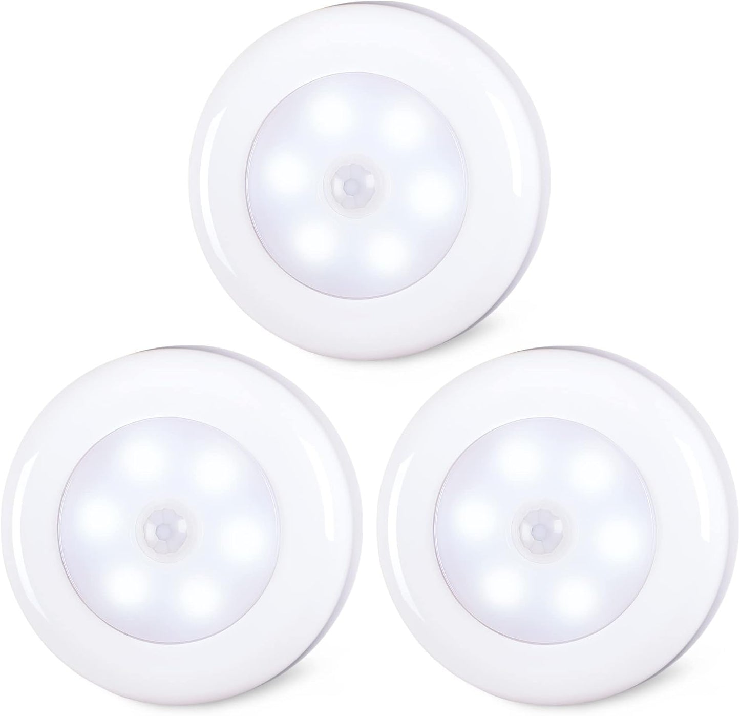 3 Pack of Star-Spangled 2.8” Motion Sensor LED Lights for Stairs, Under Cabinet, Closet - Battery Operated Cool White Puck Light