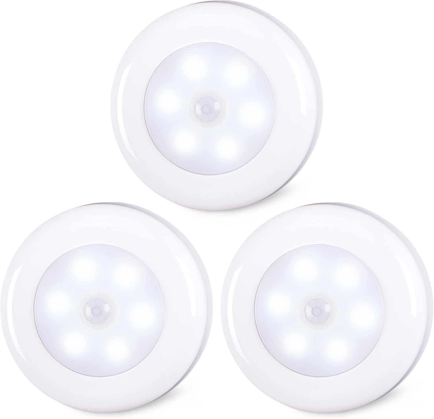3 Pack of Star-Spangled 2.8” Motion Sensor LED Lights for Stairs, Under Cabinet, Closet - Battery Operated Cool White Puck Light