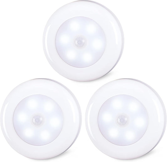 3 Pack of Star-Spangled 2.8” Motion Sensor LED Lights for Stairs, Under Cabinet, Closet - Battery Operated Cool White Puck Light