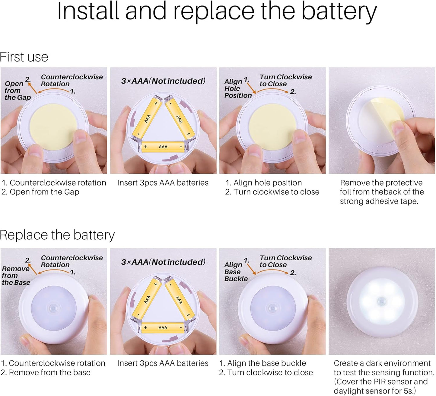 3 Pack of Star-Spangled 2.8” Motion Sensor LED Lights for Stairs, Under Cabinet, Closet - Battery Operated Cool White Puck Light