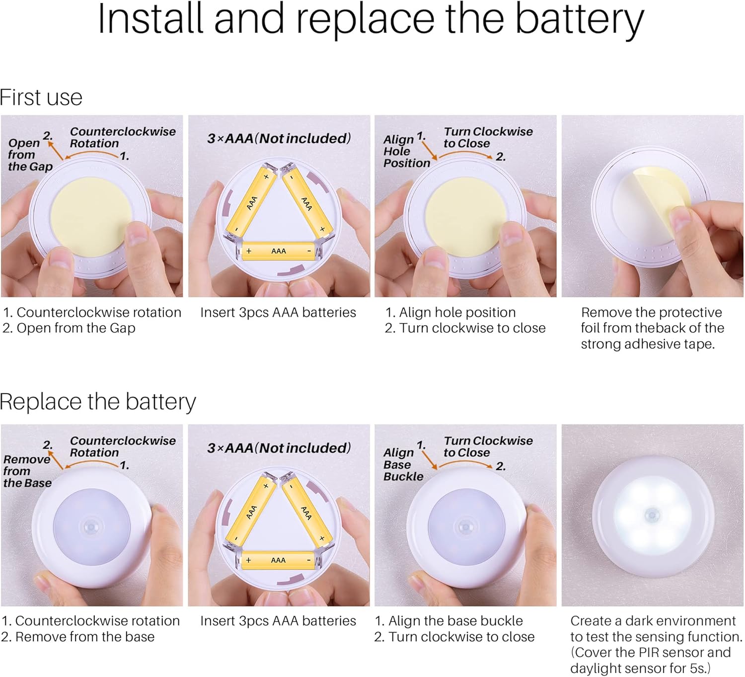 3 Pack of Star-Spangled 2.8” Motion Sensor LED Lights for Stairs, Under Cabinet, Closet - Battery Operated Cool White Puck Light