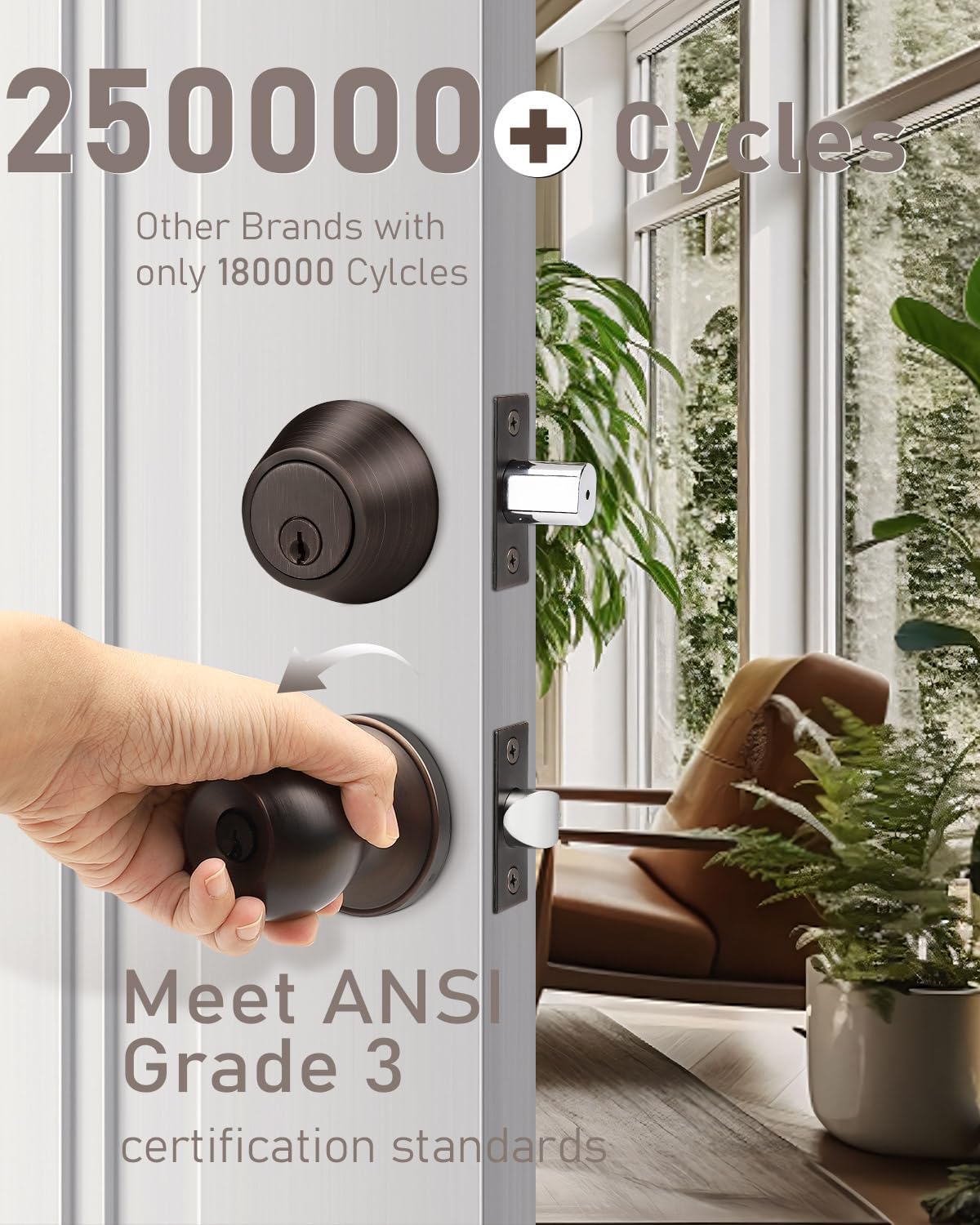 3 Pack Oil Rubbed Bronze Exterior Deadbolt and Door Knob Set with Single Cylinder Deadbolt - Keyed Alike Entry Door Lockset