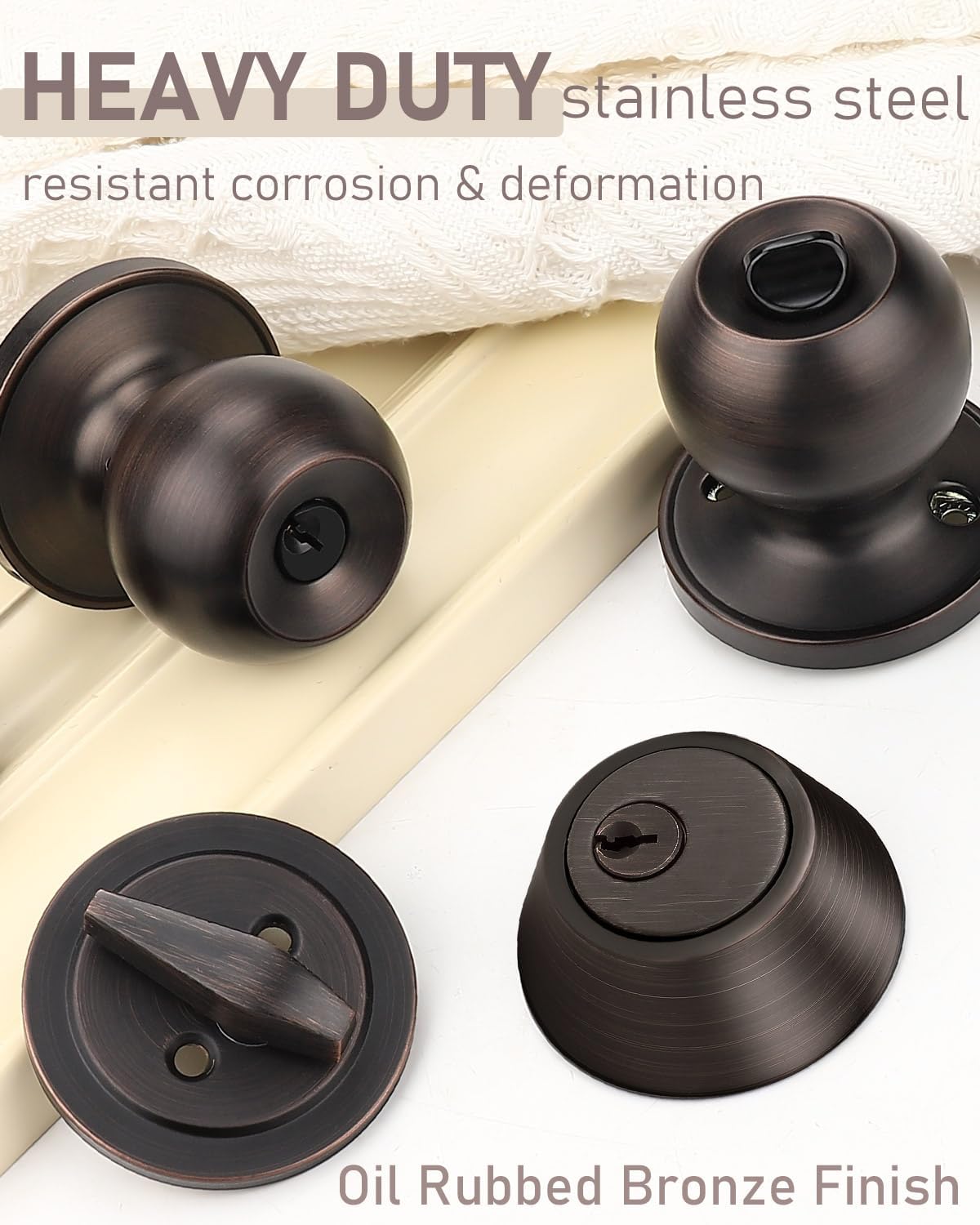 3 Pack Oil Rubbed Bronze Exterior Deadbolt and Door Knob Set with Single Cylinder Deadbolt - Keyed Alike Entry Door Lockset