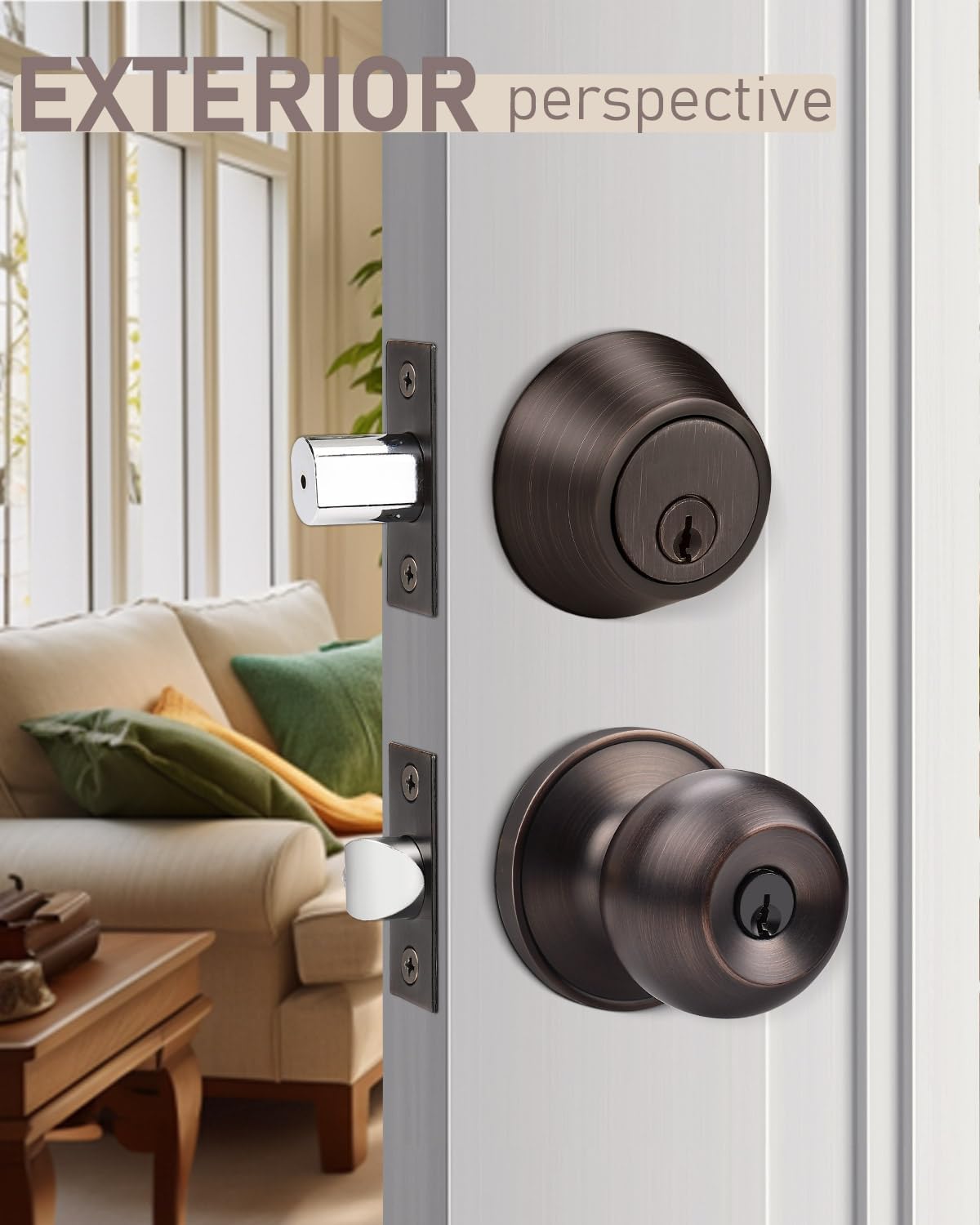 3 Pack Oil Rubbed Bronze Exterior Deadbolt and Door Knob Set with Single Cylinder Deadbolt - Keyed Alike Entry Door Lockset