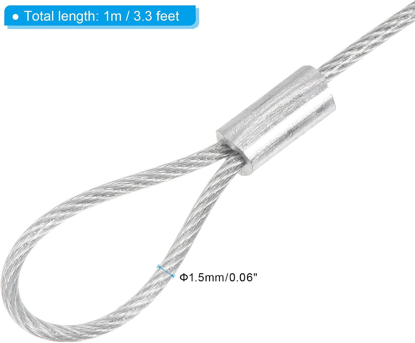 3 Pack PATIKIL 3.3Ft Stainless Steel Safety Cable Lock with Double Loop - 1.5mm Dia Security Wire Rope for Stage Lighting & Luggage Locks