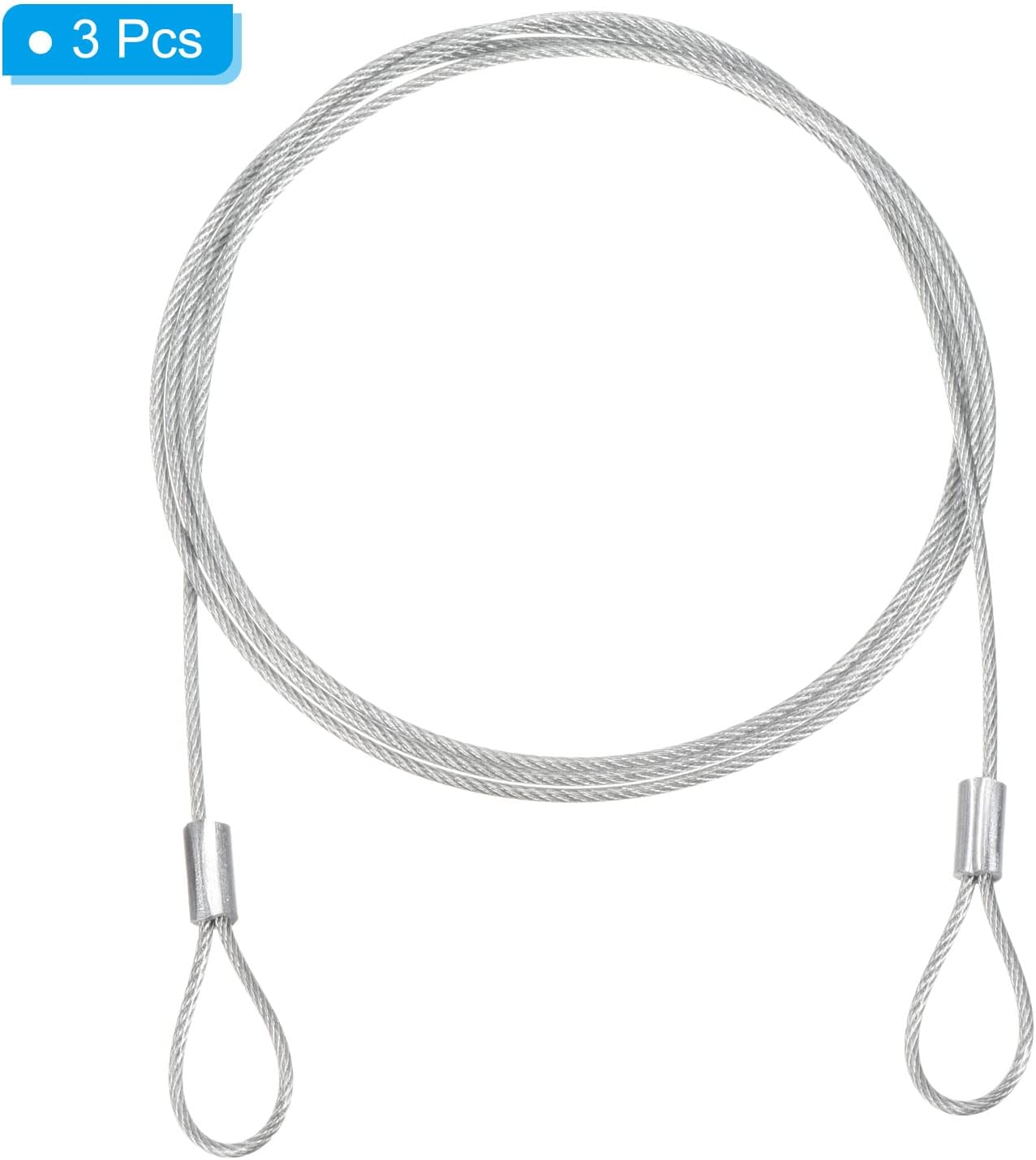 3 Pack PATIKIL 3.3Ft Stainless Steel Safety Cable Lock with Double Loop - 1.5mm Dia Security Wire Rope for Stage Lighting & Luggage Locks