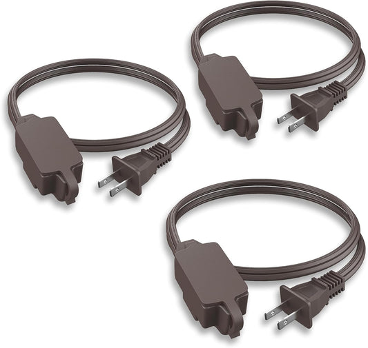 3 Pack PLUGTUL 3 FT 2 Prong Brown Extension Cord with 3 Polarized Outlets and Safety Cap for Home Office - ETL Listed