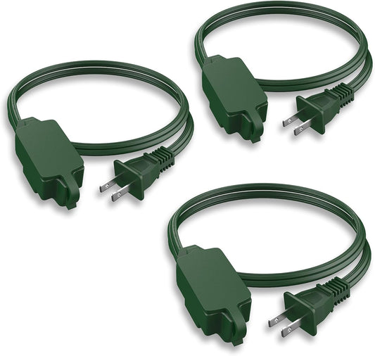 3 Pack PLUGTUL Green 2 Prong Indoor Extension Cord 3 FT, 3 Polarized Outlets with Safety Cap, ETL Listed