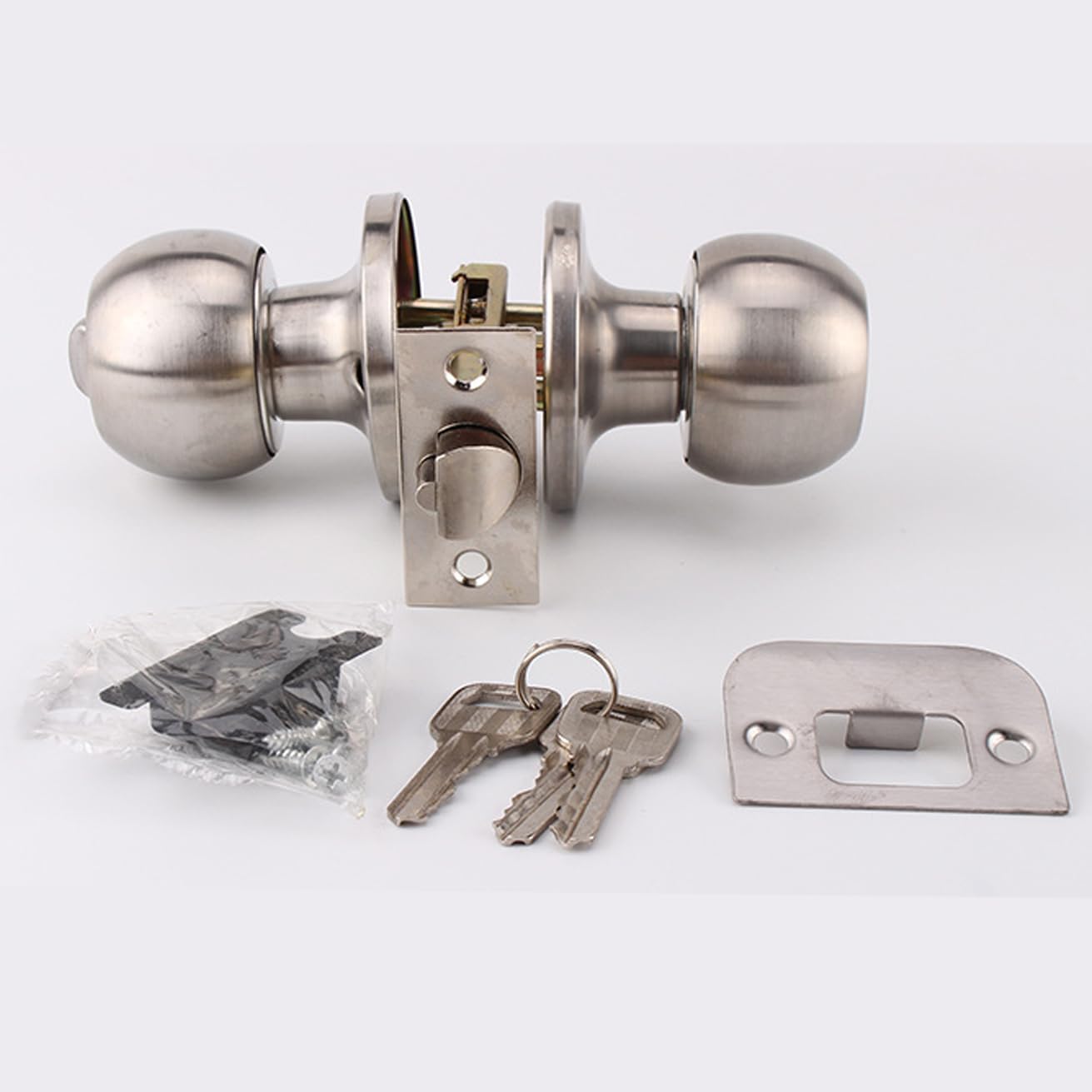 3 Pack Stainless Ball Door Knobs with Lock and Key - Round Ball Entry Lock Interior/Exterior Door Knob for Bedroom/Bathroom by UONIKA