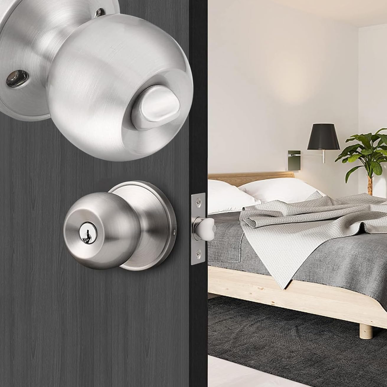 3 Pack Stainless Ball Door Knobs with Lock and Key - Round Ball Entry Lock Interior/Exterior Door Knob for Bedroom/Bathroom by UONIKA