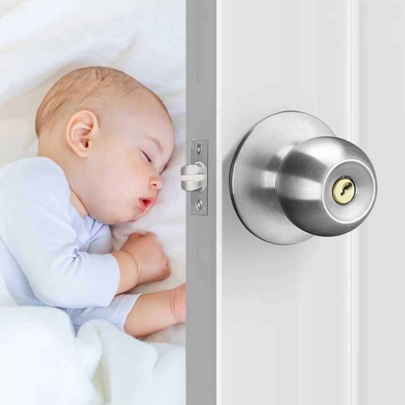 3 Pack Stainless Ball Door Knobs with Lock and Key - Round Ball Entry Lock Interior/Exterior Door Knob for Bedroom/Bathroom by UONIKA