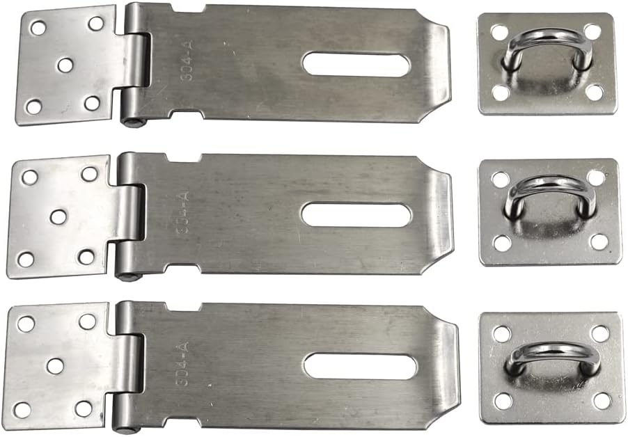3 Pack Stainless Steel 4" Lock Hasp Latch with Screws for Gates, Cabinets, and Padlocks by DGOL