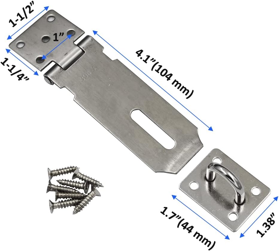 3 Pack Stainless Steel 4" Lock Hasp Latch with Screws for Gates, Cabinets, and Padlocks by DGOL