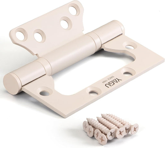 3 Pack Stainless Steel Non-Mortise Door Hinges - 4" x 3" - Easy Install, Heavy Duty, Square Corners - Beige